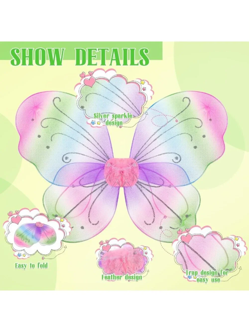 Girls Fairy Butterfly Wings Costume for Dress Up, Party, or Playtime Fun